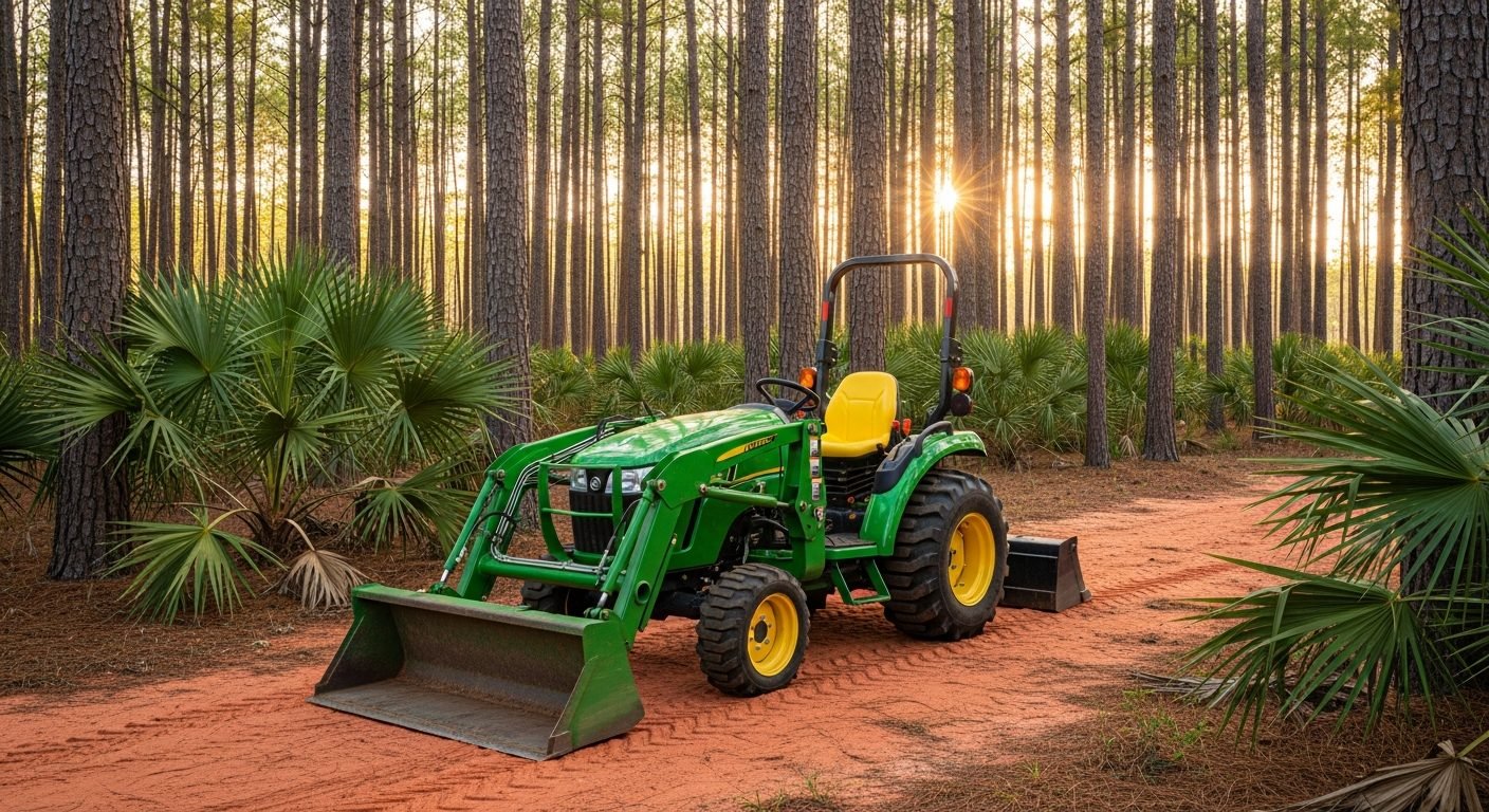 Compact Tractors in Jacksonville, FL 1 Compact tractor on a Northeast Florida pine acreage
