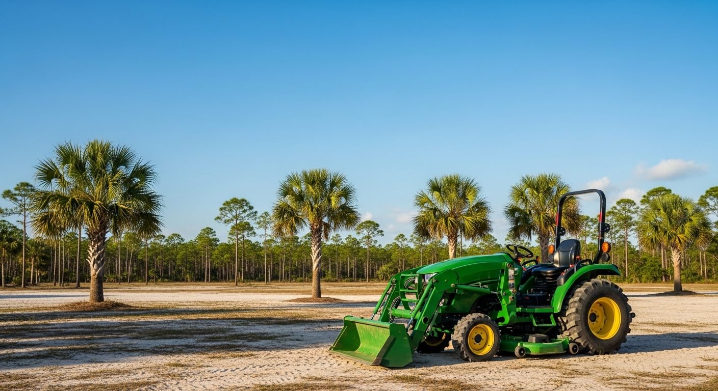 Compact tractor on Indian River County Florida acreage near Vero Beach