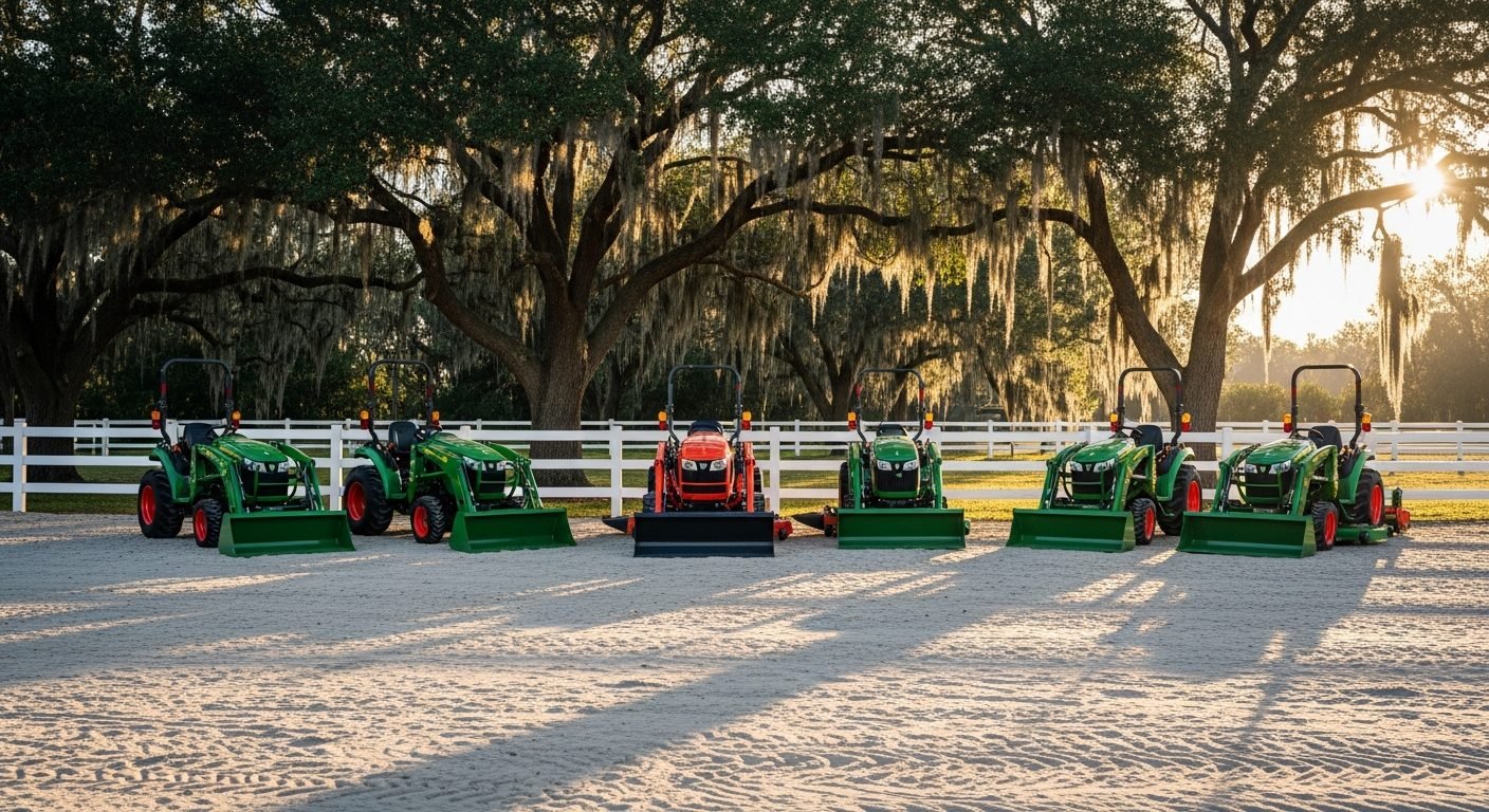 Tractor lot near Ocala FL with horse-country setting