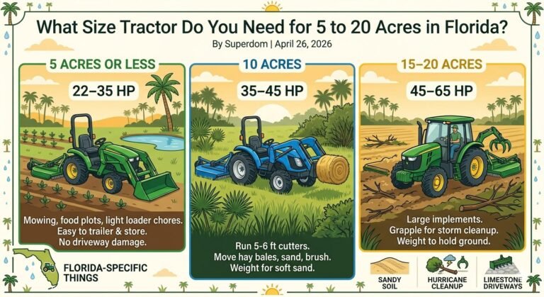 Compact tractor working on a Florida 10-acre property