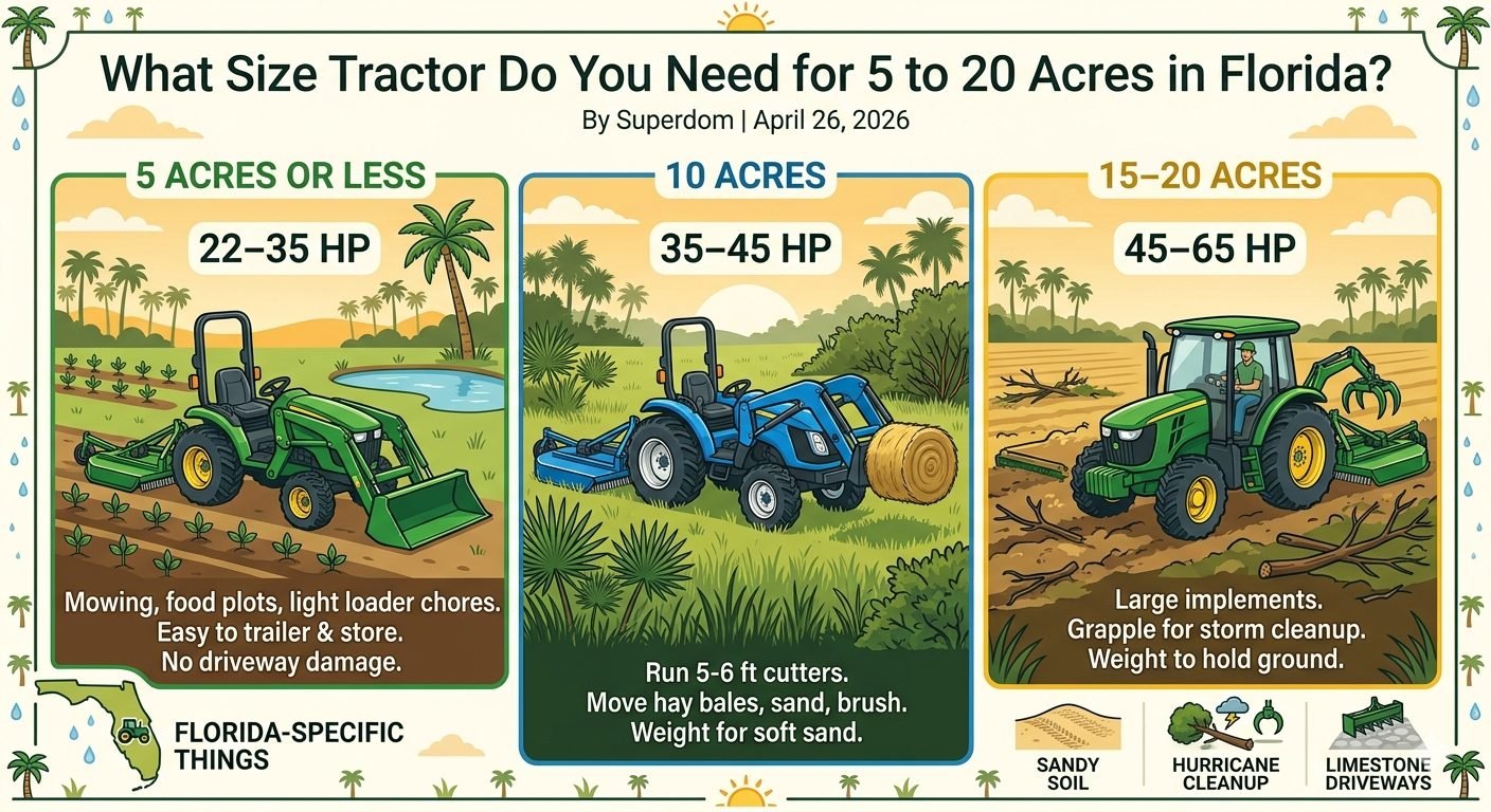 Compact tractor working on a Florida 10-acre property